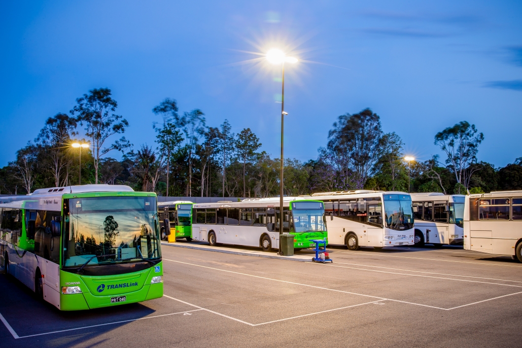 Bus QLD Park RIdge facility with new LED lights in Car Park